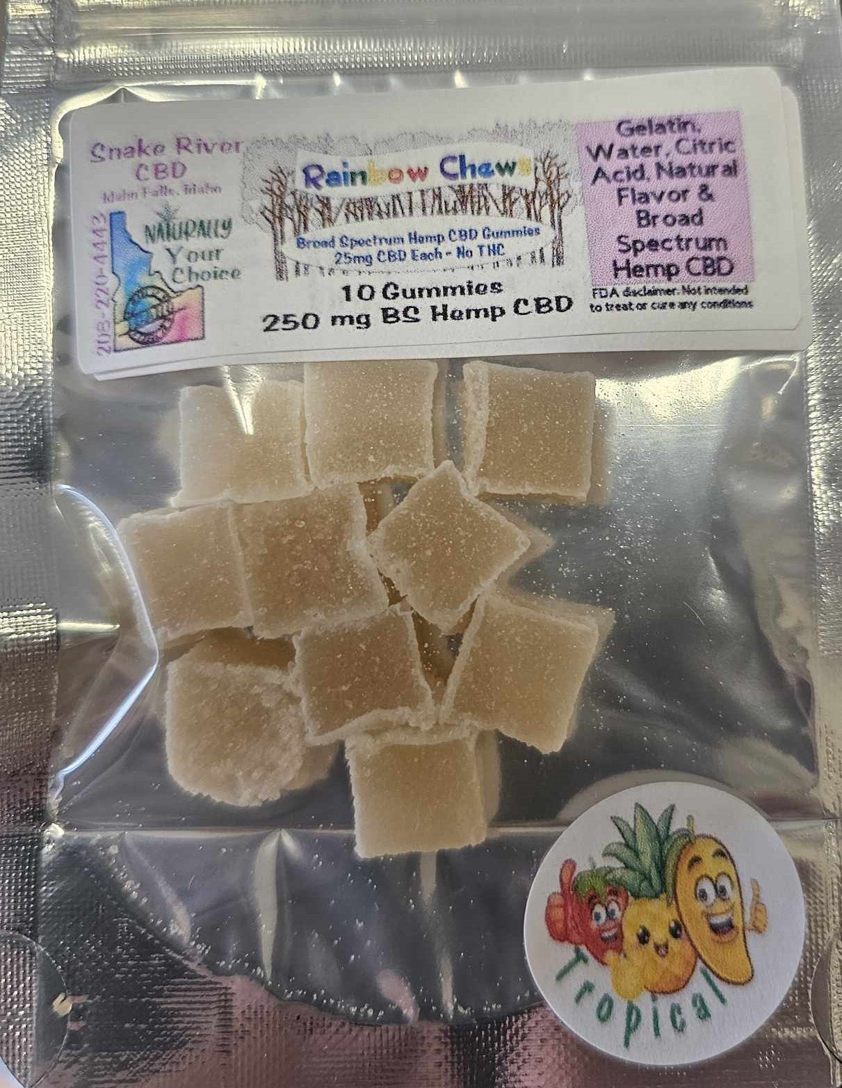Rainbow Chews Regular strength 25mg Broad Spectrum CBD per Gummy