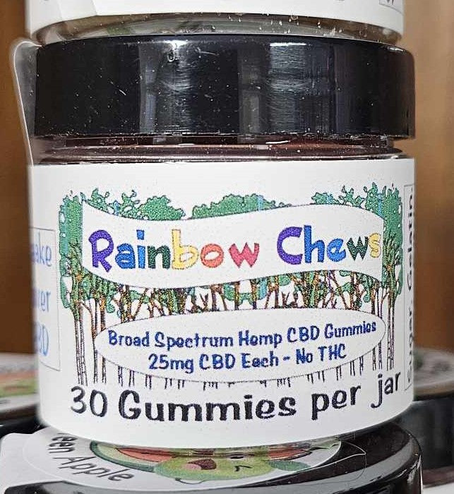 Rainbow Chews Regular strength 25mg Broad Spectrum CBD per Gummy