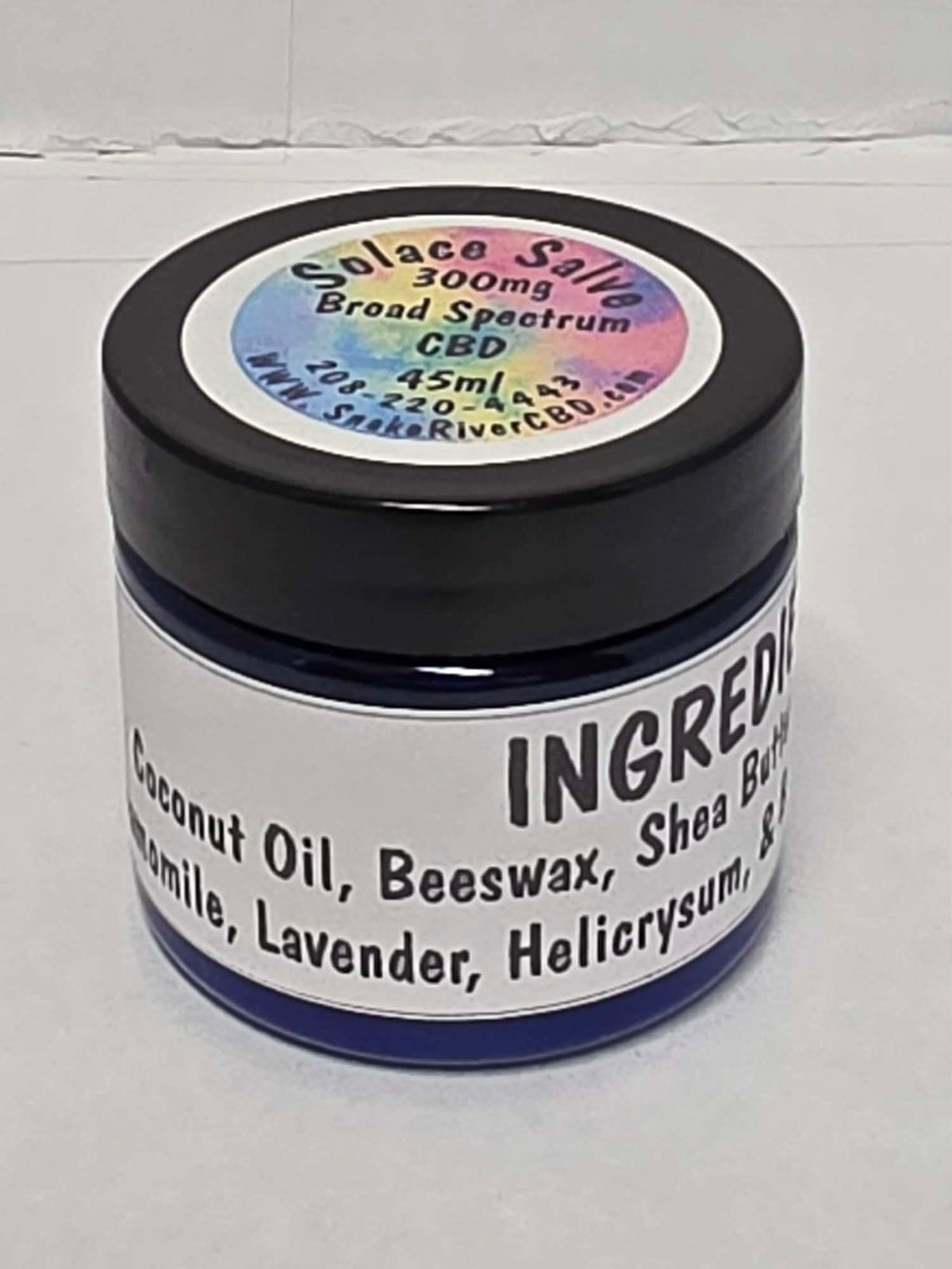Solace Salve 45 mL jar, labeled 300 mg broad spectrum CBD